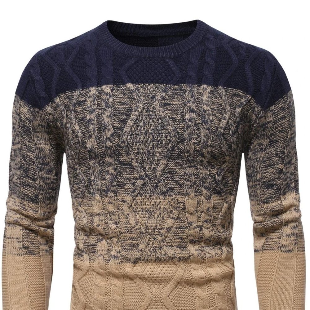 Casual Multicolor Cable Knit Men's Color Block Swe - Picture 5 of 11